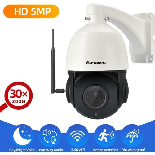 5MP Wifi PTZ Camera 30x Zoom Wireless IP Camera Outdoor Two-Way Audio Day&Night Vision Alarm IP Security CCTV Camera 1080P ONVIF
