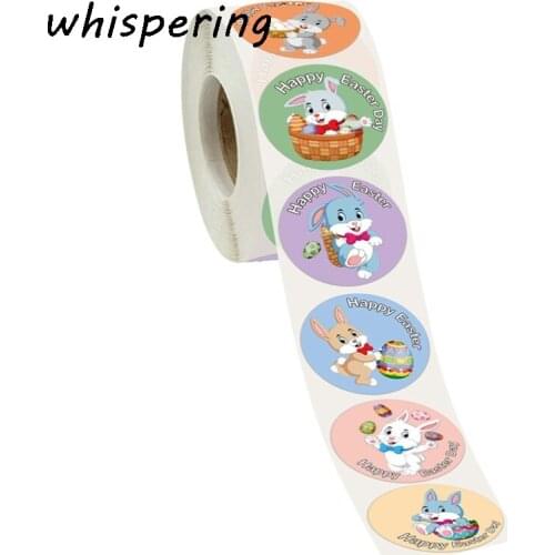 500pcs Easter Sticker Roll Decorations Eggs Bunny Assorted Easter Theme Sticker Easter Party Favors For Kids Gifts Bag Box Decor