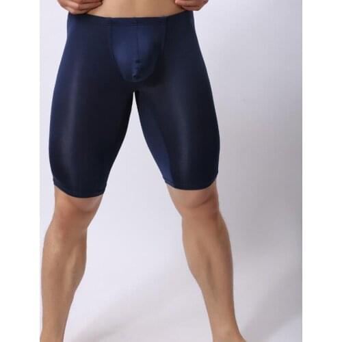 6 Colors Men Ultra-thin Boxer Shorts Simple Long Underpants Comfortable Low Waist Panties Stretchy Nylon U Pouch Male Underwear