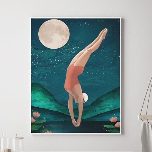 Abstract Woman Diving Print Picture Poster Modern Wall Art Canvas Painting Fashion Living Room Bedroom Nordic Home Decoration