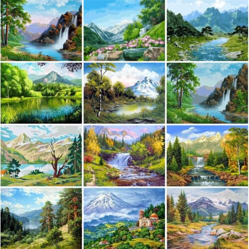 AZQSD Diamond Painting Mountain Cross Stitch Diamond Embroidery Nature Scenery Full Square/Round Drill Gift Home Decor
