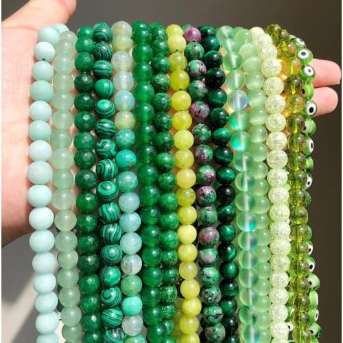 Green Series Natural Stones Green Jades Emeralds Peridot Turquoises Jades Beads Loose Spacer Round Beads For Jewelry Making