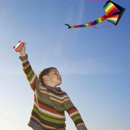 Black Gradient Rainbow Long Tail Kite Outdoor Toy With Plastic Handle And 30 Meter Wire