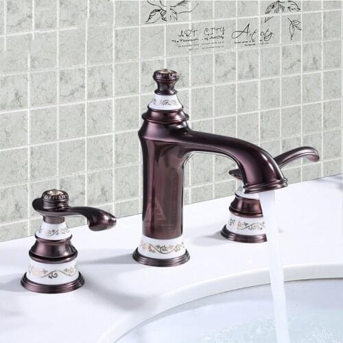 Four colors Antique plated brass bathroom sink faucet Good quality basin mixer tap 2 handles 3 holes hot and cold faucet