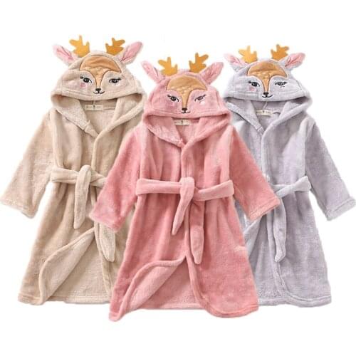 Baby clothes cartoon cute Christmas deer nightgown autumn and winter flannel home clothes bathrobe boy girl children pajamas