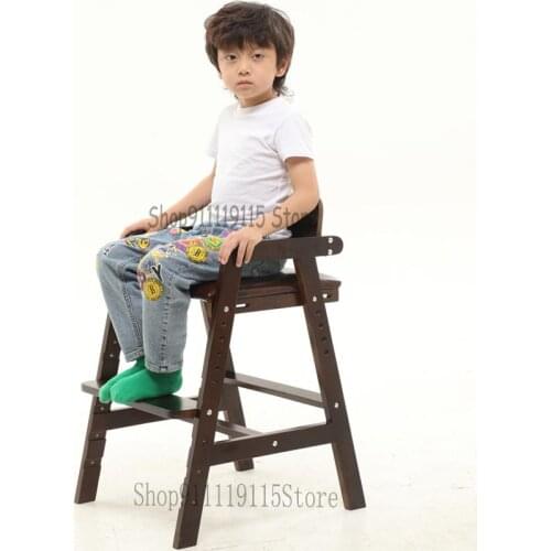 Childrens Dining Chair Solid Wood Family Big Baby Dining Chair High Foot Growth Adjustable Chair