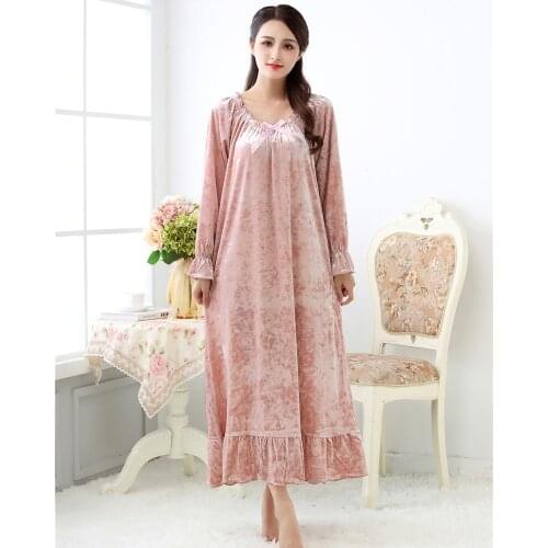 Long Velour princess nightgowns sleepwear dress women night gown plus size Spring autumn new velvet womens sleepwear night wear