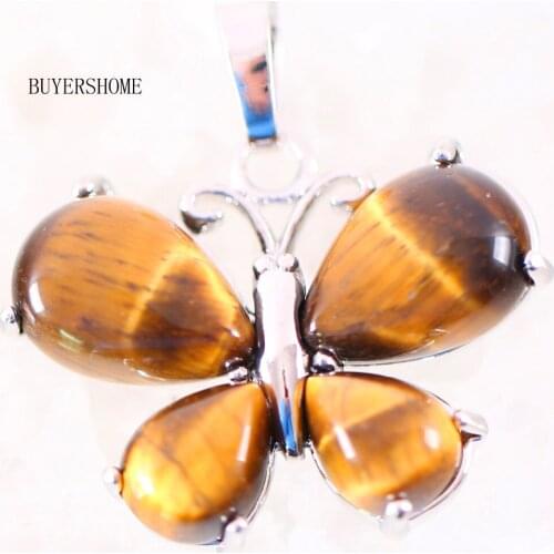 Women Jewelry Gift Natural Stone 25x30MM Animal Butterfly Bead Golden Tiger Eye Pendant for Necklace 1Pcs K468