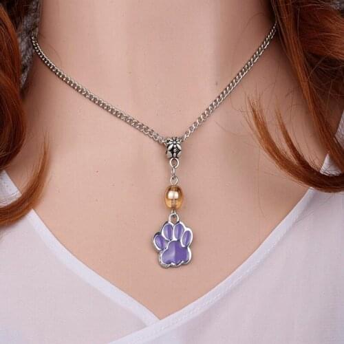 Enamel Lovely Pet Cat Dog Paw Foot Necklace Pendant Chain Statement Necklace Vintage Women Jewelry Best Friends Gift Bijoux
