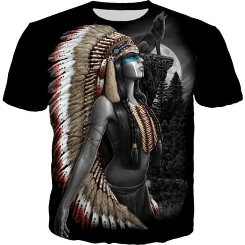 Ferocious Animal Wolf and Indians T Shirt Men Fashion Clothing 3D Print Men/Women Harajuku Style Streetwear Tops T82