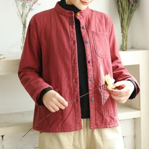 Cotton Quilted Chinese Style Clothing Women Winter Coat Tang Suit Vintage Thick Warm Hanfu Outwear Ladies Chinese Tops 11736