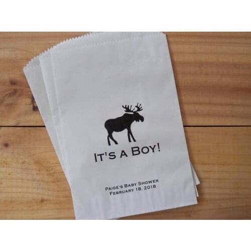 Custom Moose Woodland baby Shower popcorn candy Buffet lolly bags Gender Reveal Bakery Cookie goody gift Favors pouches