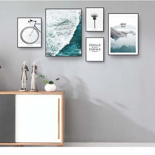 Scandinavian Sea Wave Dandelion and Bicycle Canvas Wall Art Poster Nordic Style Landscape Print Painting Nature Decor Pictures