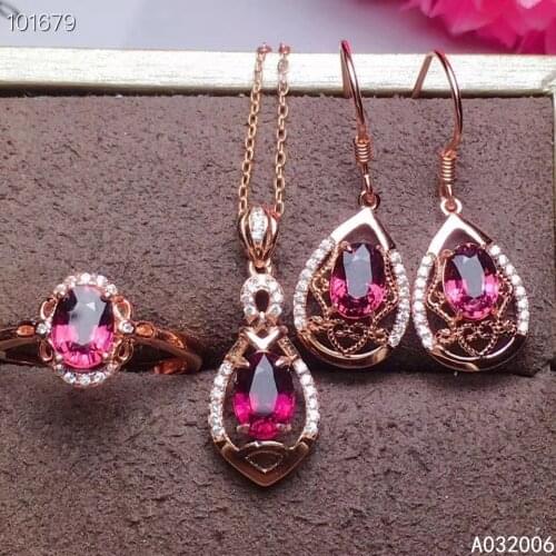 KJJEAXCMY fine jewelry 925 sterling silver natural garnet earrings ring pendant necklace trendy ladies suit support testing