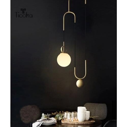 Kobuc Nordic Gold Metal Pendant Lights Glass Ball Droplight Creative Ceiling Adjustable Hanglamp Bedroom Chandelier with G9 LED