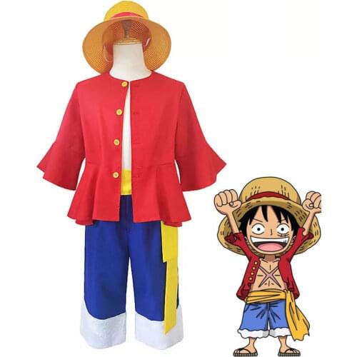 Monkey D Luffy Cosplay Outfits Anime Costume Halloween Party Shirt Pants Hat Full Set