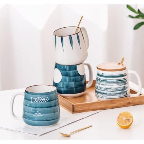 Creative Handpainted Coffee Mugs Japanese Ceramic Water Tea Cups Brief Breakfast Milk Coffeeware Drinkware