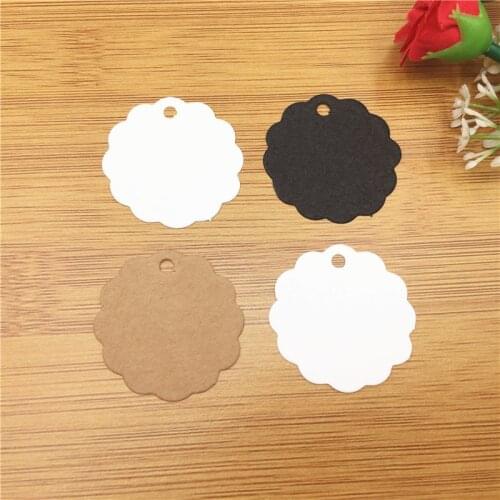100Pcs/Lot White Black Brown Round Lace Shaped Hanging Kraft Paper Tags Label Note Price Simple Natural Style Tags For Garment