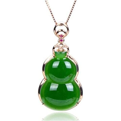 Natural Green Hetian Jade Gourd Pendant 925 Silver Necklace Chinese Carved Charm Jewelry Fashion Amulet for Women Lucky Gifts