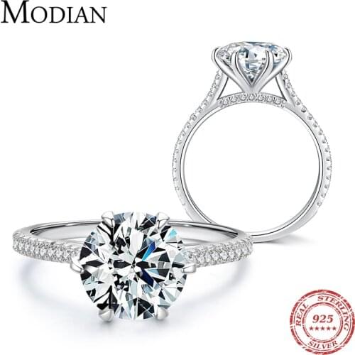 Modian Clear 3ct CZ Stone Ring Classic Real 925 Sterling Silver Crown Rings for Women Wedding Engagement Statement Fine Jewelry