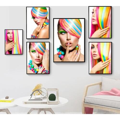 Fashion Makeup Poster Color Hairstyle Girl Painting Canvas Printing Poster Now Fashion Home Decoration Painting