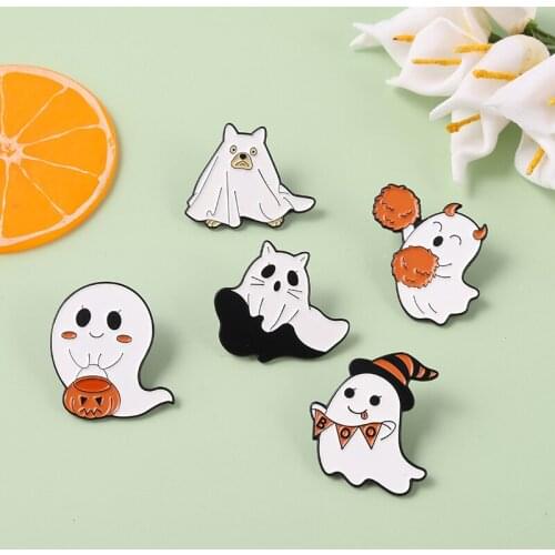 Cartoon Cute Ghost Enamel Pin Halloween Pumpkin Brooches Accessories Punk Lapel Pins Badge Jewelry Gift for Kids