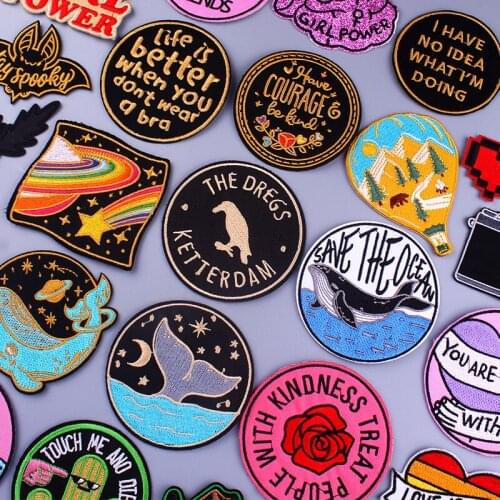 Embroidery Patch Whale Wave Embroidered Patches For Clothing Cartoon Stripe Patch Iron On Patches On Clothes Applique Stickers