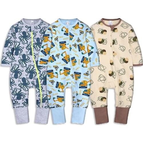 New Double Zipper Infant Baby Girl Boy Clothes Geometry Long Sleeve Cotton Baby Romper Clothing For Newborn Jumpsuit 3-24 Months