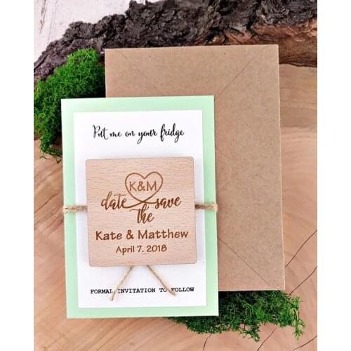 Personalize names date engraved Wooden Card save the date Wedding invitations Magnets, Wedding Save the Date Magnet gifts
