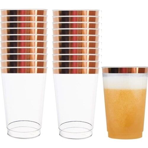 12OZ Rose Gold Plastic Cup Disposable Tumblers Weddings Birthday Party Beverage Wine Water Drink Cups Tableware 25/50/100pcs