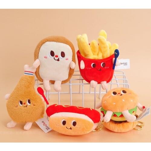 New Style Hamburger Sandwich Hot Dog Plush Pendant Toy Doll Clamshell Keychain 10Kinds Wj04