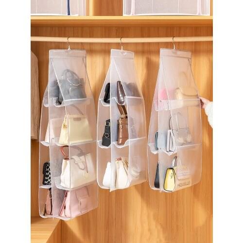Wardrobe closet transparent storage bag hanging handbag storage bag female bag finishing double-sided storage artifact dustproof