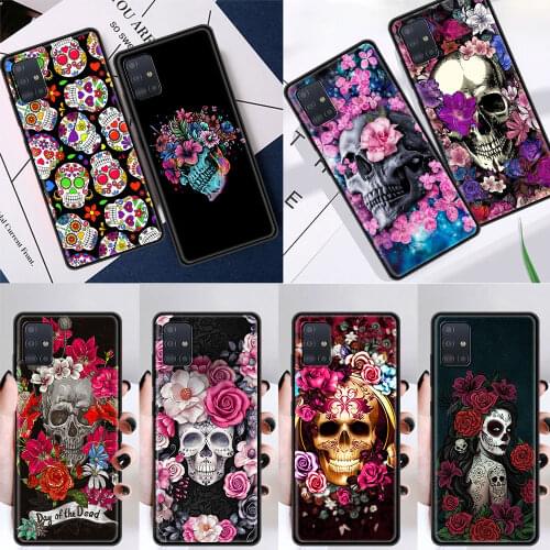 Flower Skull Silicone Case For Samsung Galaxy A51 A71 A50 A21s A70 A10 A20e A30 A40 A31 A41 A11 A12 A02s Back Cover Coque Fundas