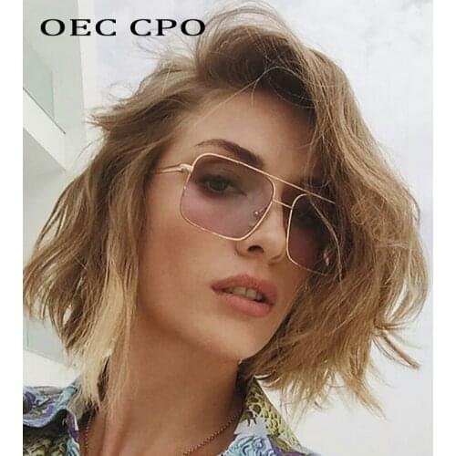 OEC CPO Vintage Square Sunglasses Women Men Brand Deasigner Metal Eyewear Men Brown Grey Sexy Oculos UV400 O138