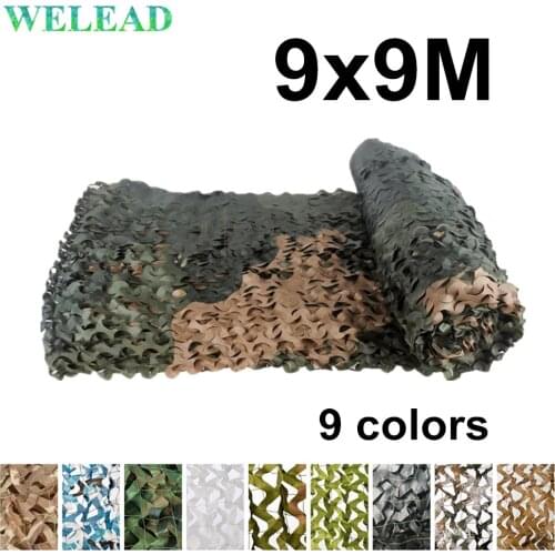 WELEAD 9x9M Reinforced Camouflage Nets Military Desert White Blue Outdoor Awnings Garden Shade Mesh Hide Canopy Cover 9*9M 9x9