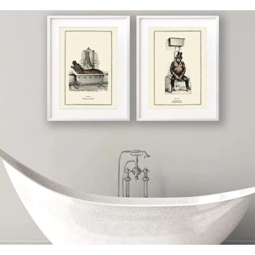 Vintage Animal Print Funny Bathroom Toilet Wall Art Cloakroom Poster Retro Gothic Steampunk Wall Pictures Canvas Painting Decor