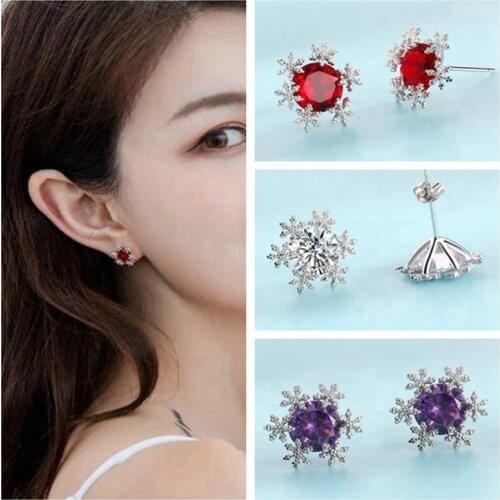 High Quality Pretty Snowflake Shape Crystal Gems Beads Fashion Silver Color Earrings 1 Pair wj584
