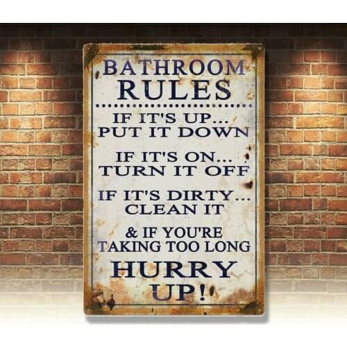 Bathroom Rules Funny Tin SignWall Plaque Metal Decor Restroom Toilets,Retro Vint