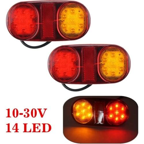 Pair 10-30V 14 LED Truck Trailer Car Boat Caravan Rear Tail Light Red Yellow Brake Stop Warning Indicator Runing Lamp Taillight