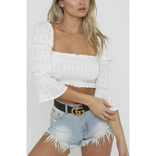 2019 Summer Casual Women tshirt Off Shoulder Long Sleeve Elastic Tube Tops Crop Top Strapless Bandeau White Loose T-Shirt