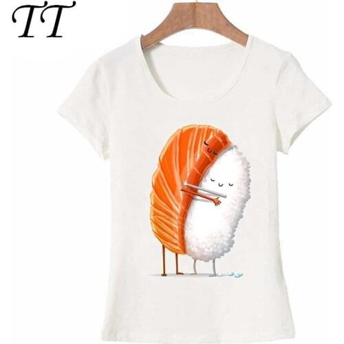 2018 New summer fashion Women t-shirt cute Sushi Hug pretty cartoon T-Shirt maiden casual Tops female Tees fashion lady shirt