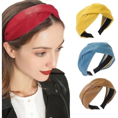 Haimeikang Leather Cross Headband For Women Solid Color Hair Bands Elastic Headwear Ladies Girls Fashion Hair Accessories