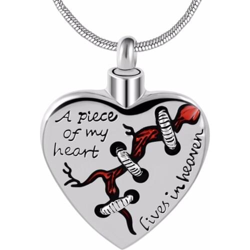 A piece of my heart lives in heaven Locket Heart cremation memorial ashes urn heart necklace jewelry keepsake pendant