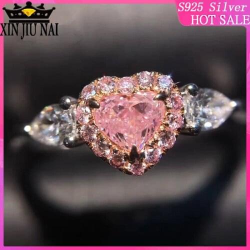 925 sterling silver Romantic princess pink peach heart claw zircon ladys novel ring water drop drill, rose goldseparation