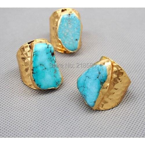 Howlite Slab Gold Electroplated Ring RM807