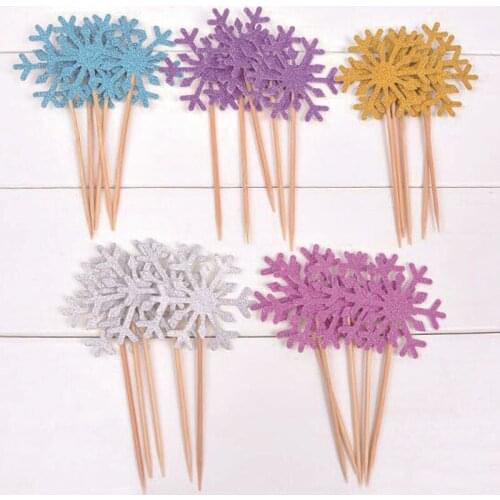 10pcs/set Snowflake Cake Topper Happy Birthday Cake Flags For Family Birthday Party Baking Christmas Wedding Decoration Supplies