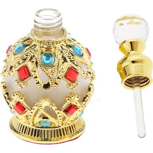 15mlArabian Style Refillable Essential Oil Glass Bottle Empty Vintage Metal Perfume Bottle Travel Cosmetic Container Makeup Tool