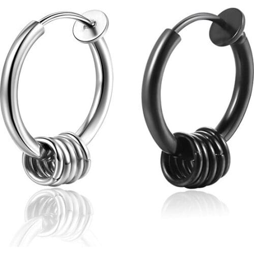 2pcs Small Circle Ear Clips with 5 Rings Punk Women Men Non-Pierced Hoop Earrings Spring Goth Fake Clip-On Circle Earrings