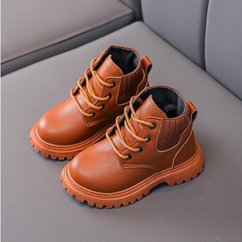 2021 New Autumn Children Martin Boots Leather Kids Shoes Winter Waterproof Non-slip Fashion Toddler Boys Girls Boots 21-30