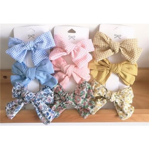 3Pcs/Set New Flower Plaid Printed Bowknot Hair Clips Barrette Lovely Girls Hairpins Cute Kids Hair Accessories Headwear Boutique